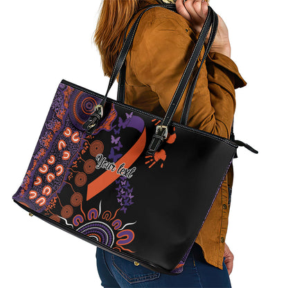 Australia Psoriasis Support Personalised Leather Tote Bag Aboriginal Ribbon Dot Painting
