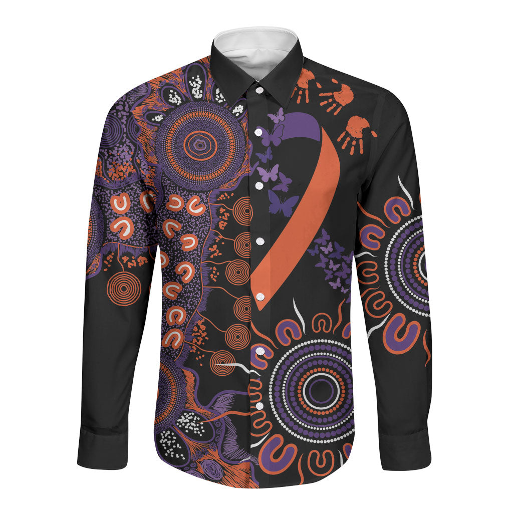 Australia Psoriasis Support Personalised Long Sleeve Button Shirt Aboriginal Ribbon Dot Painting