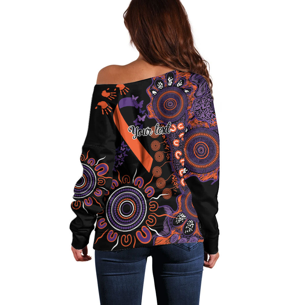Australia Psoriasis Support Personalised Off Shoulder Sweater Aboriginal Ribbon Dot Painting