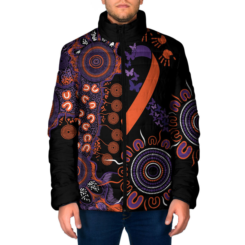 Australia Psoriasis Support Personalised Padded Jacket Aboriginal Ribbon Dot Painting