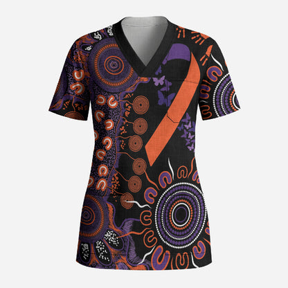 Australia Psoriasis Support Personalised Scrub Top Aboriginal Ribbon Dot Painting
