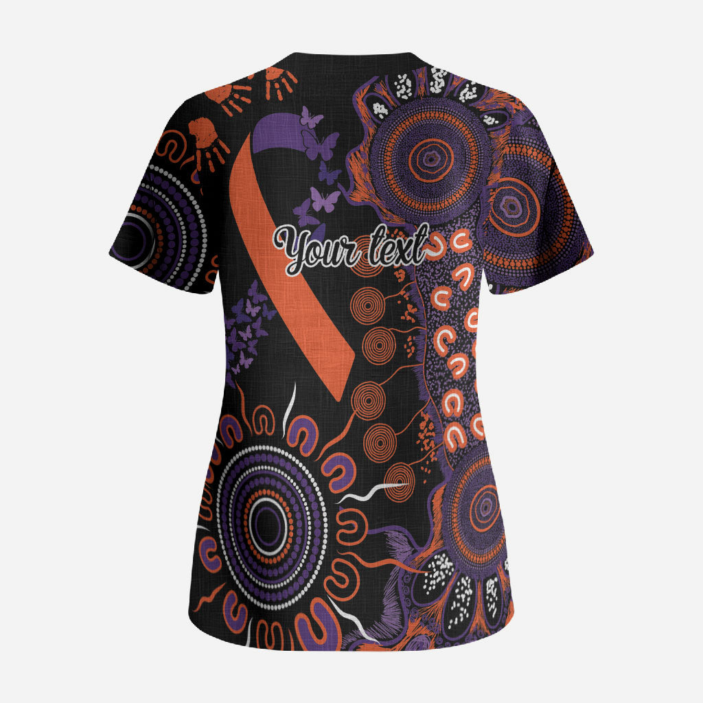 Australia Psoriasis Support Personalised Scrub Top Aboriginal Ribbon Dot Painting