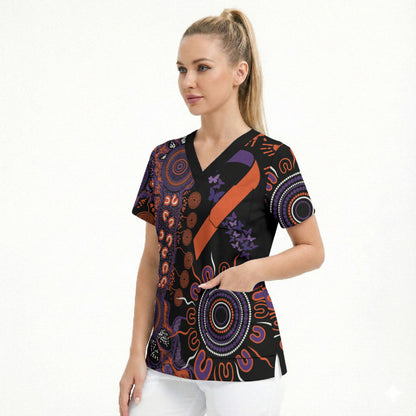 Australia Psoriasis Support Personalised Scrub Top Aboriginal Ribbon Dot Painting