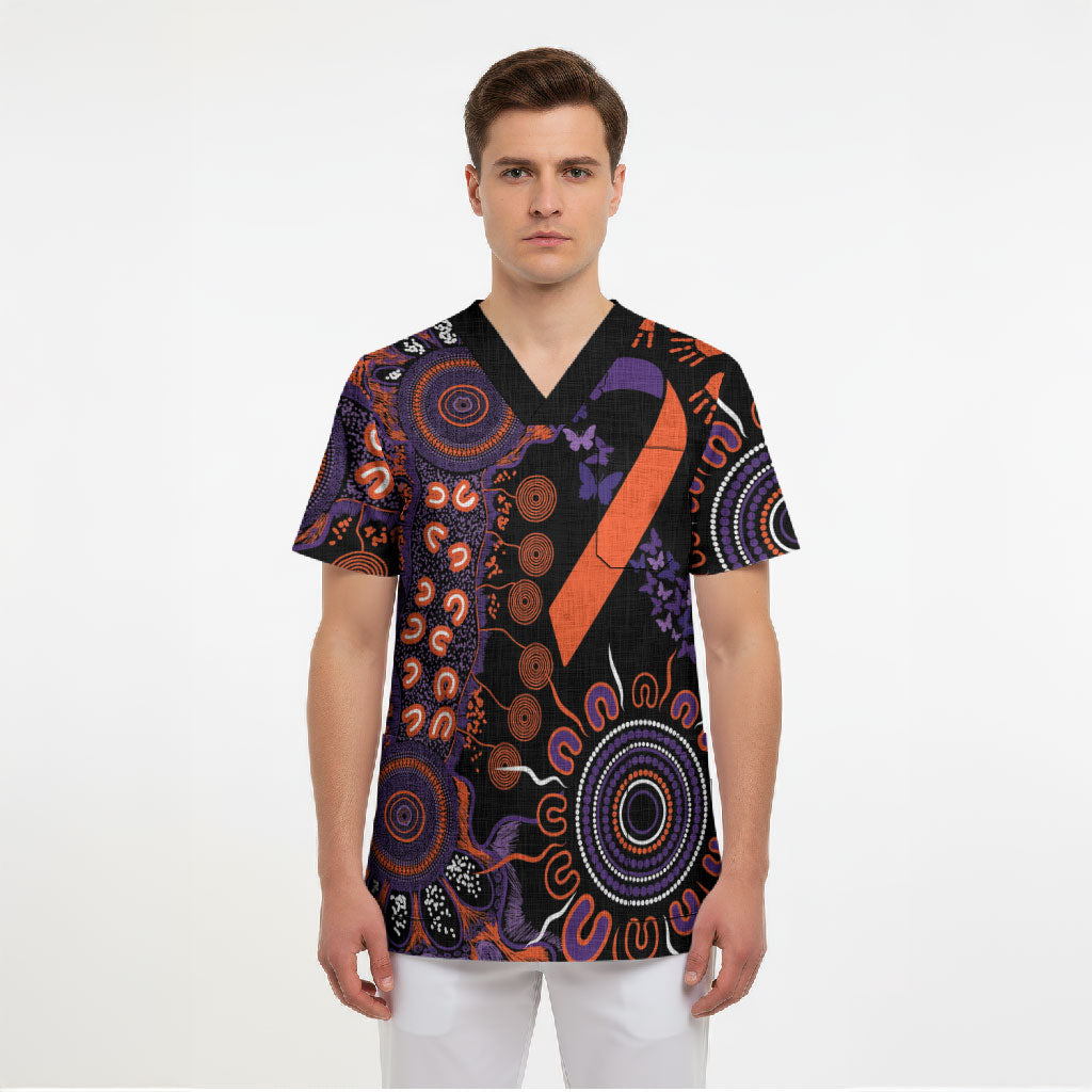 Australia Psoriasis Support Personalised Scrub Top Aboriginal Ribbon Dot Painting