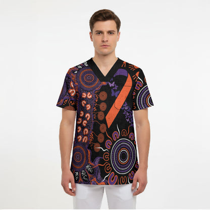Australia Psoriasis Support Personalised Scrub Top Aboriginal Ribbon Dot Painting