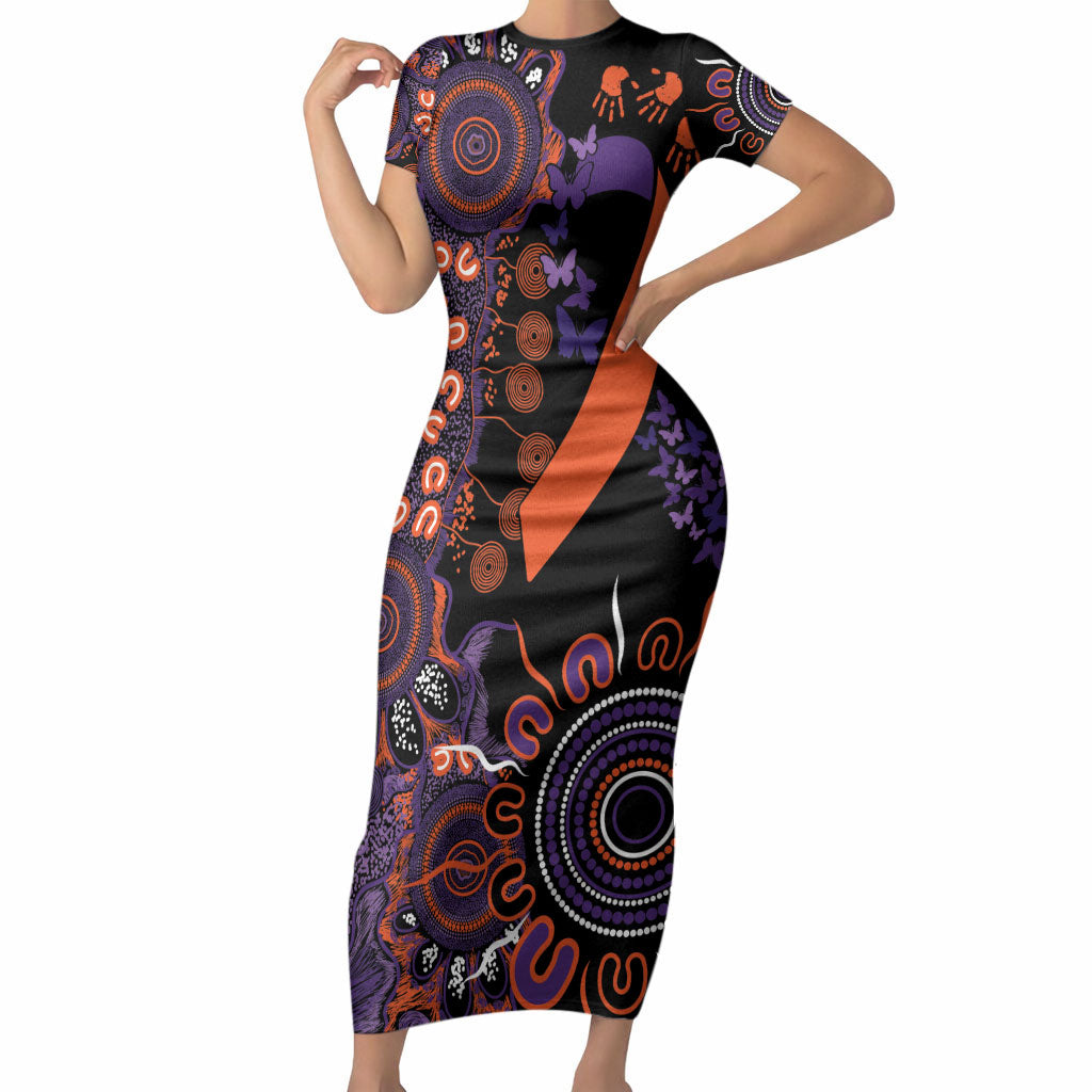 Australia Psoriasis Support Personalised Short Sleeve Bodycon Dress Aboriginal Ribbon Dot Painting