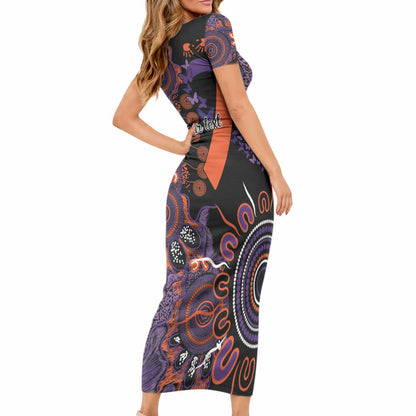 Australia Psoriasis Support Personalised Short Sleeve Bodycon Dress Aboriginal Ribbon Dot Painting