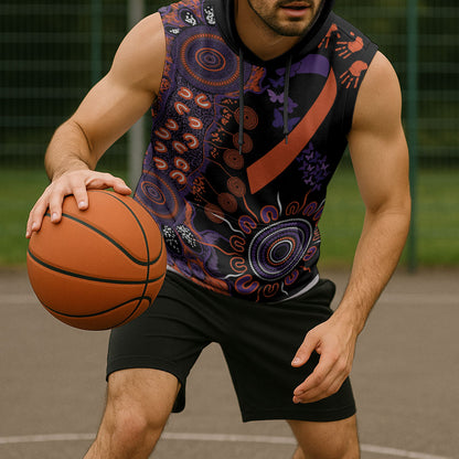 Australia Psoriasis Support Personalised Sleeveless Hoodie Aboriginal Ribbon Dot Painting