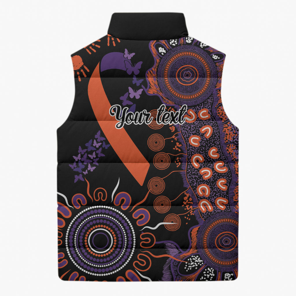 Australia Psoriasis Support Personalised Sleeveless Puffer Jacket Aboriginal Ribbon Dot Painting