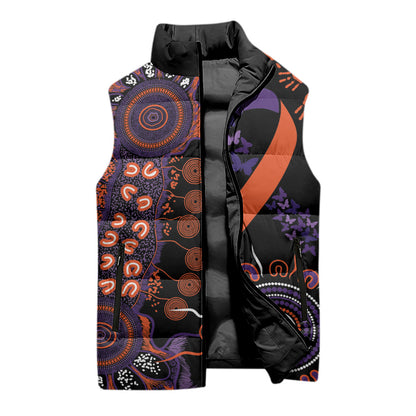 Australia Psoriasis Support Personalised Sleeveless Puffer Jacket Aboriginal Ribbon Dot Painting