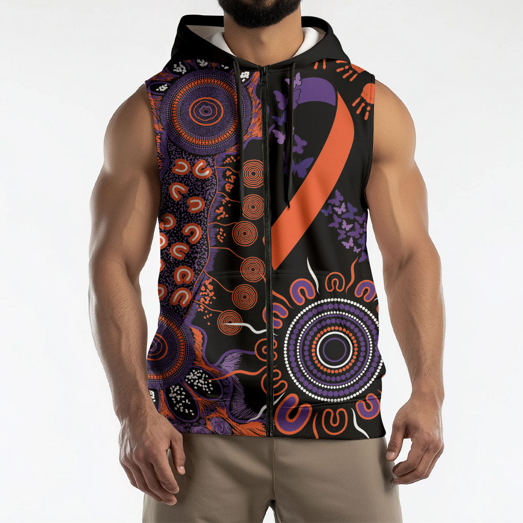 Australia Psoriasis Support Personalised Sleeveless Zip Hoodie Aboriginal Ribbon Dot Painting