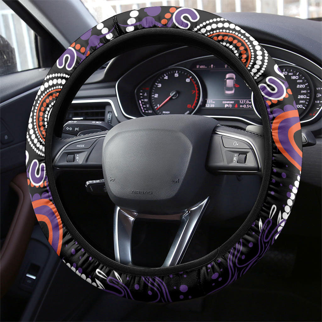 Australia Psoriasis Support Steering Wheel Cover Aboriginal Ribbon Dot Painting