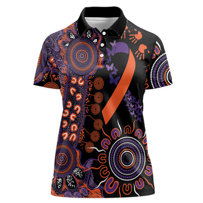 Australia Psoriasis Support Personalised Women Polo Shirt Aboriginal Ribbon Dot Painting