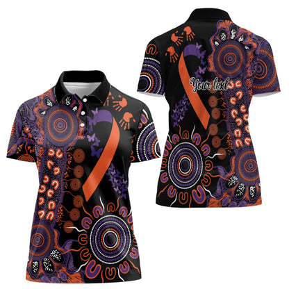 Australia Psoriasis Support Personalised Women Polo Shirt Aboriginal Ribbon Dot Painting
