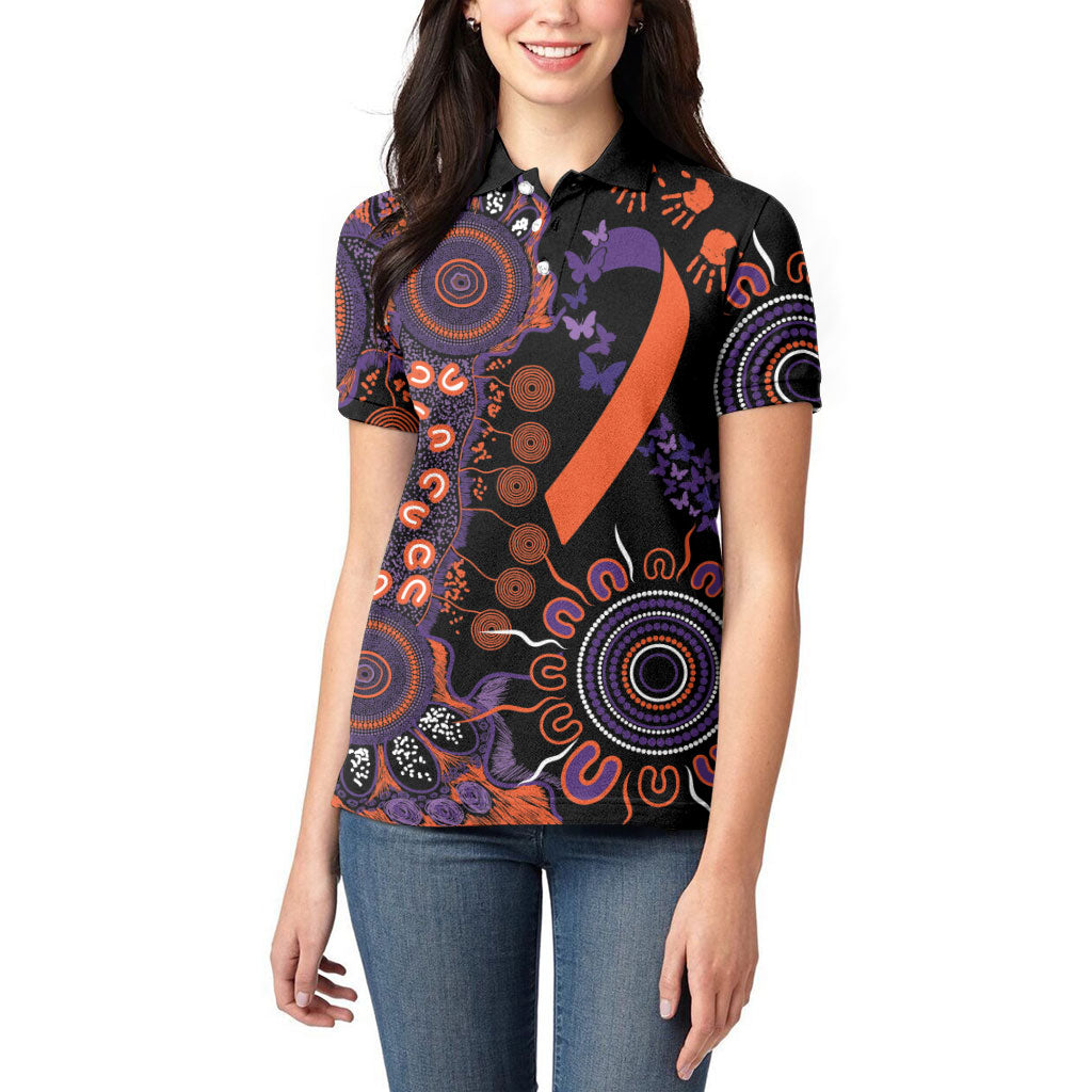 Australia Psoriasis Support Personalised Women Polo Shirt Aboriginal Ribbon Dot Painting