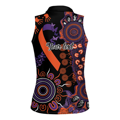 Australia Psoriasis Support Personalised Women Sleeveless Polo Shirt Aboriginal Ribbon Dot Painting