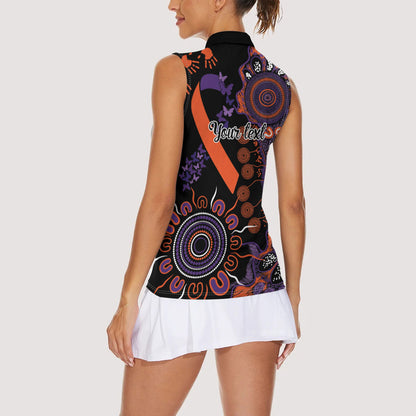 Australia Psoriasis Support Personalised Women Sleeveless Polo Shirt Aboriginal Ribbon Dot Painting