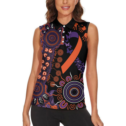 Australia Psoriasis Support Personalised Women Sleeveless Polo Shirt Aboriginal Ribbon Dot Painting