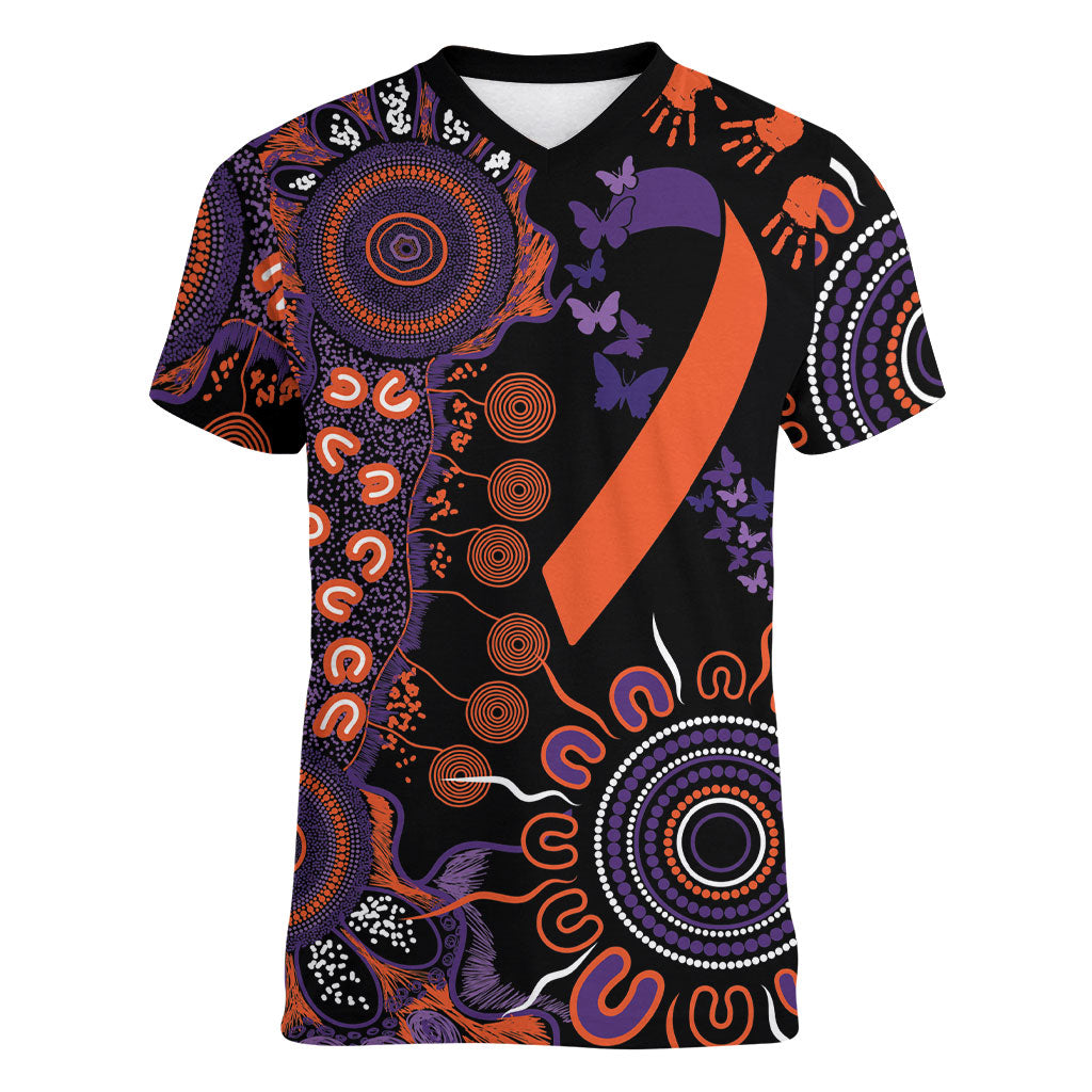 Australia Psoriasis Support Personalised Women V-Neck T-Shirt Aboriginal Ribbon Dot Painting
