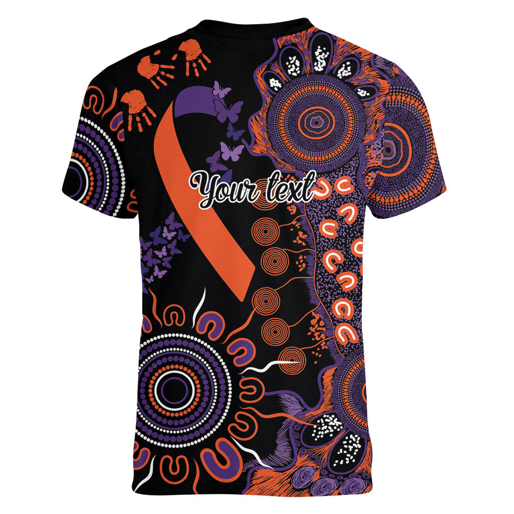 Australia Psoriasis Support Personalised Women V-Neck T-Shirt Aboriginal Ribbon Dot Painting