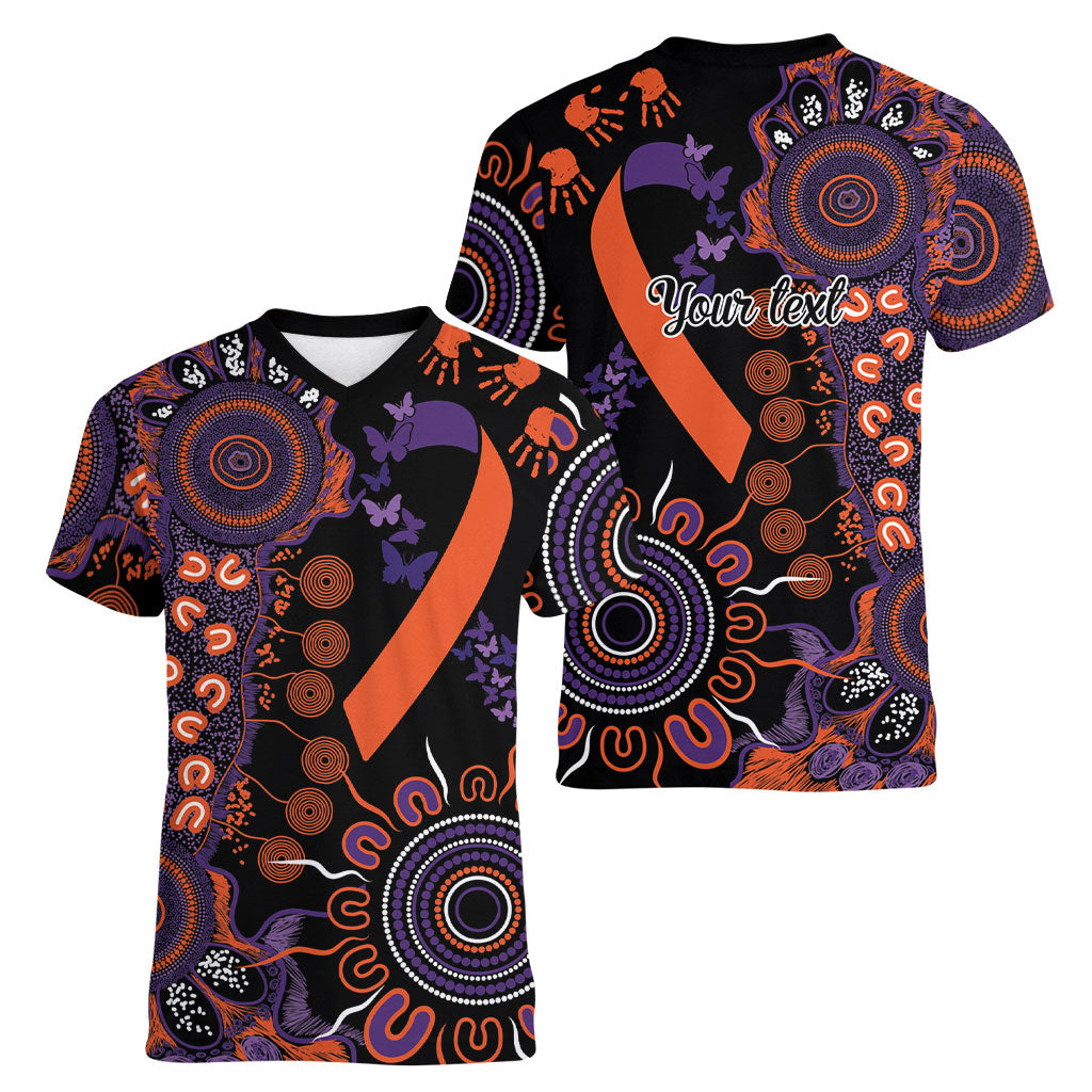 Australia Psoriasis Support Personalised Women V-Neck T-Shirt Aboriginal Ribbon Dot Painting