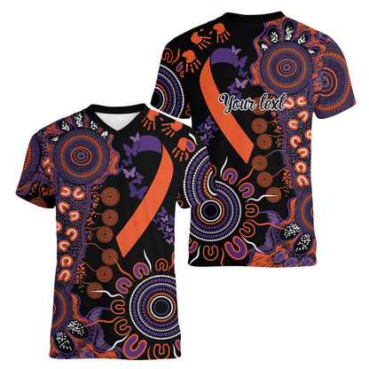 Australia Psoriasis Support Personalised Women V-Neck T-Shirt Aboriginal Ribbon Dot Painting