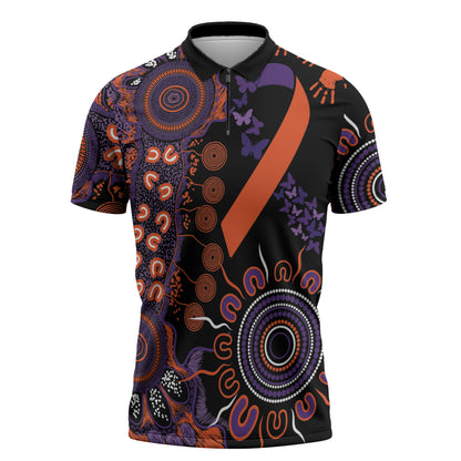 Australia Psoriasis Support Personalised Zipper Polo Shirt Aboriginal Ribbon Dot Painting