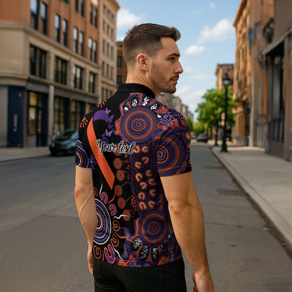Australia Psoriasis Support Personalised Zipper Polo Shirt Aboriginal Ribbon Dot Painting