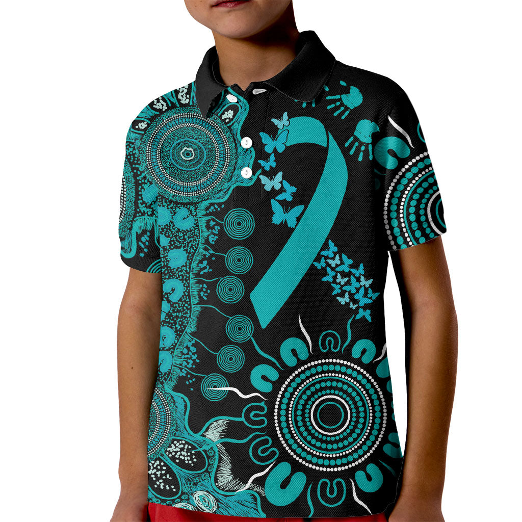 Australia PTSD Support Healing From Trauma Personalised Kid Polo Shirt Aboriginal Ribbon Dot Painting