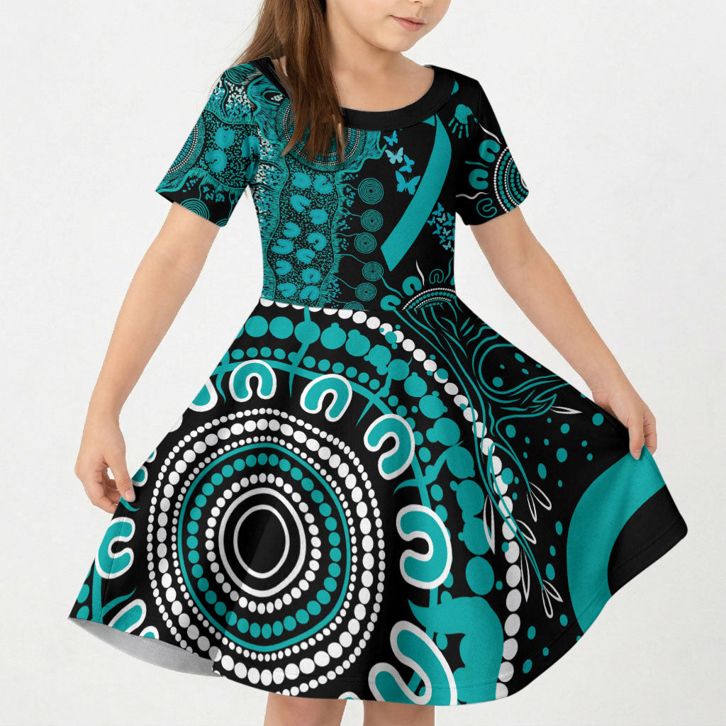 Australia PTSD Support Healing From Trauma Personalised Kid Short Sleeve Dress Aboriginal Ribbon Dot Painting