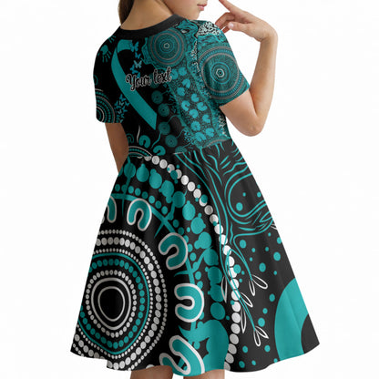 Australia PTSD Support Healing From Trauma Personalised Kid Short Sleeve Dress Aboriginal Ribbon Dot Painting