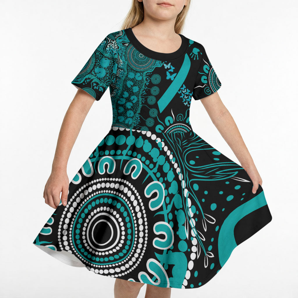 Australia PTSD Support Healing From Trauma Personalised Kid Short Sleeve Dress Aboriginal Ribbon Dot Painting
