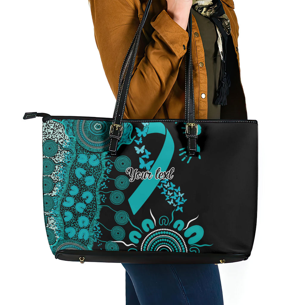 Australia PTSD Support Healing From Trauma Personalised Leather Tote Bag Aboriginal Ribbon Dot Painting