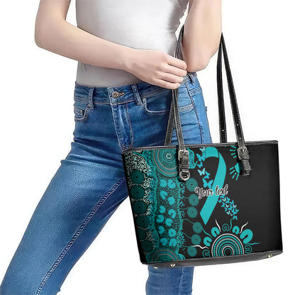Australia PTSD Support Healing From Trauma Personalised Leather Tote Bag Aboriginal Ribbon Dot Painting