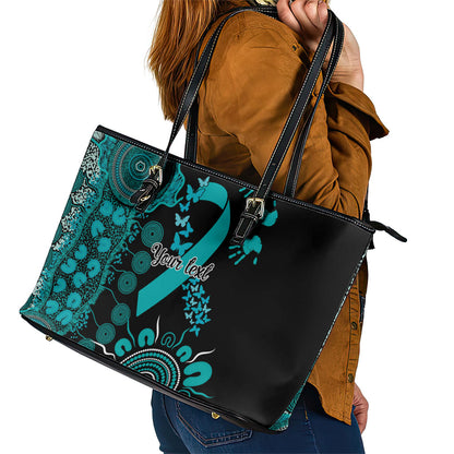 Australia PTSD Support Healing From Trauma Personalised Leather Tote Bag Aboriginal Ribbon Dot Painting