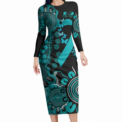 Australia PTSD Support Healing From Trauma Personalised Long Sleeve Bodycon Dress Aboriginal Ribbon Dot Painting