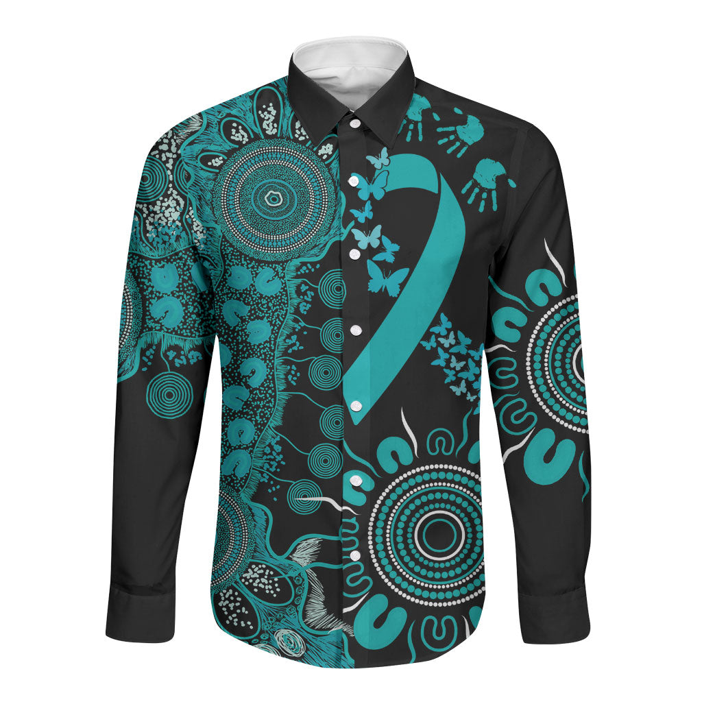 Australia PTSD Support Healing From Trauma Personalised Long Sleeve Button Shirt Aboriginal Ribbon Dot Painting