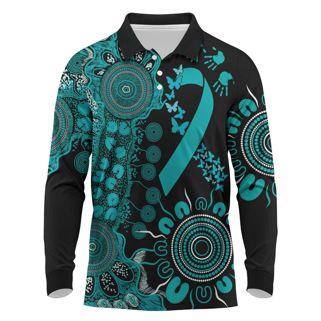 Australia PTSD Support Healing From Trauma Personalised Long Sleeve Polo Shirt Aboriginal Ribbon Dot Painting