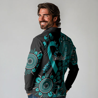 Australia PTSD Support Healing From Trauma Personalised Long Sleeve Polo Shirt Aboriginal Ribbon Dot Painting