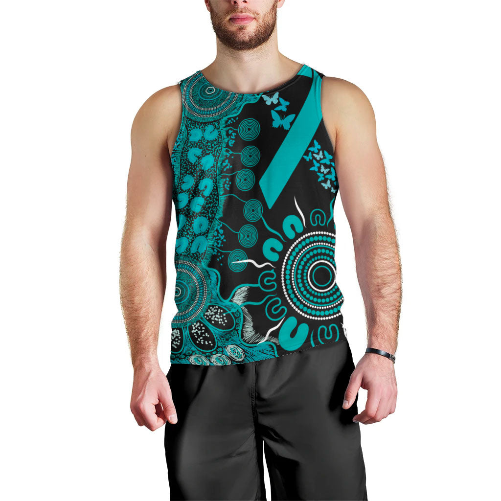 Australia PTSD Support Healing From Trauma Personalised Men Tank Top Aboriginal Ribbon Dot Painting