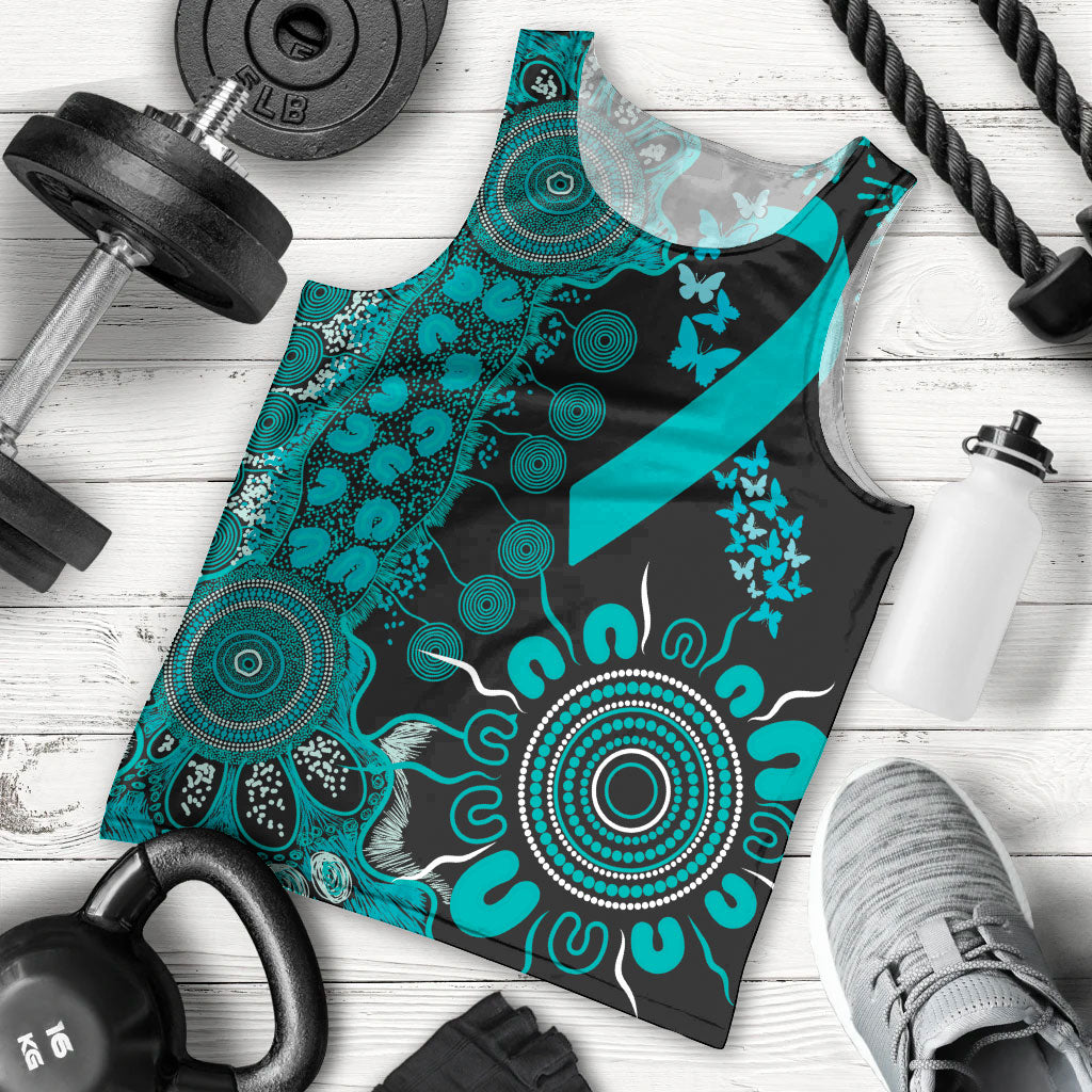 Australia PTSD Support Healing From Trauma Personalised Men Tank Top Aboriginal Ribbon Dot Painting