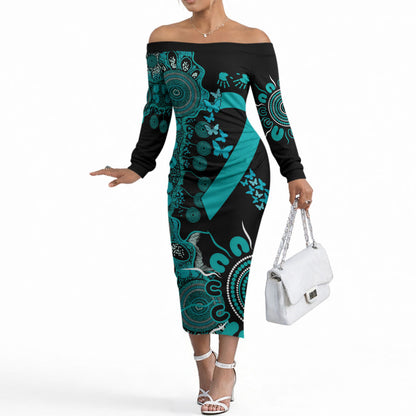 Australia PTSD Support Healing From Trauma Personalised Off The Shoulder Long Sleeve Dress Aboriginal Ribbon Dot Painting