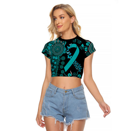 Australia PTSD Support Healing From Trauma Personalised Raglan Cropped T Shirt Aboriginal Ribbon Dot Painting