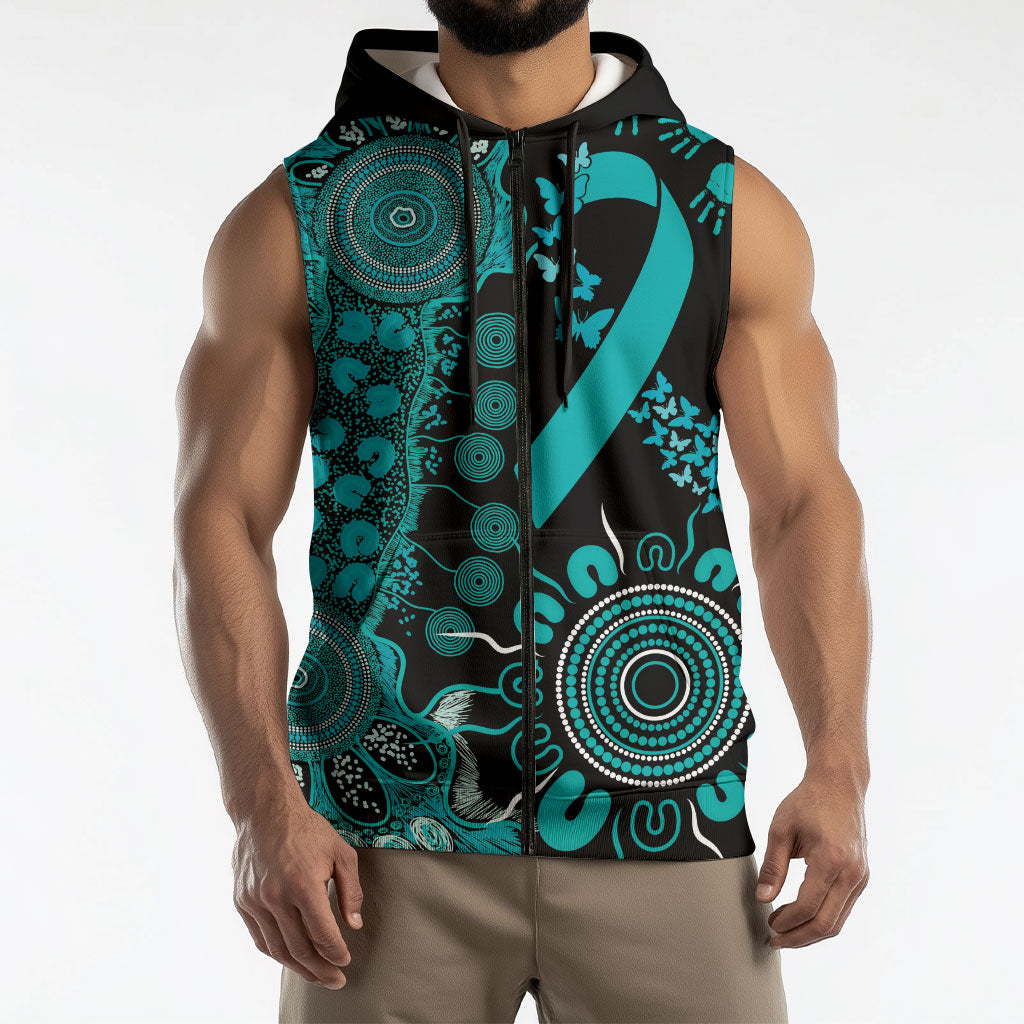 Australia PTSD Support Healing From Trauma Personalised Sleeveless Zip Hoodie Aboriginal Ribbon Dot Painting