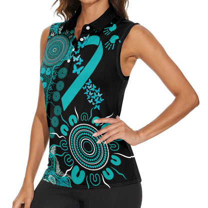 Australia PTSD Support Healing From Trauma Personalised Women Sleeveless Polo Shirt Aboriginal Ribbon Dot Painting