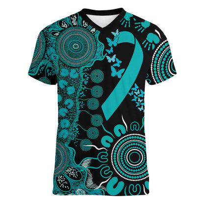 Australia PTSD Support Healing From Trauma Personalised Women V-Neck T-Shirt Aboriginal Ribbon Dot Painting