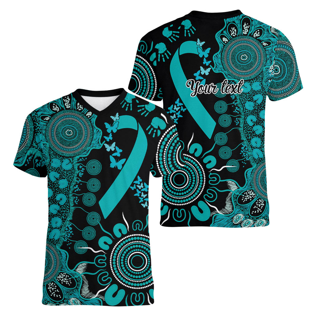 Australia PTSD Support Healing From Trauma Personalised Women V-Neck T-Shirt Aboriginal Ribbon Dot Painting