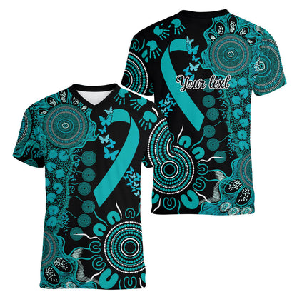 Australia PTSD Support Healing From Trauma Personalised Women V-Neck T-Shirt Aboriginal Ribbon Dot Painting