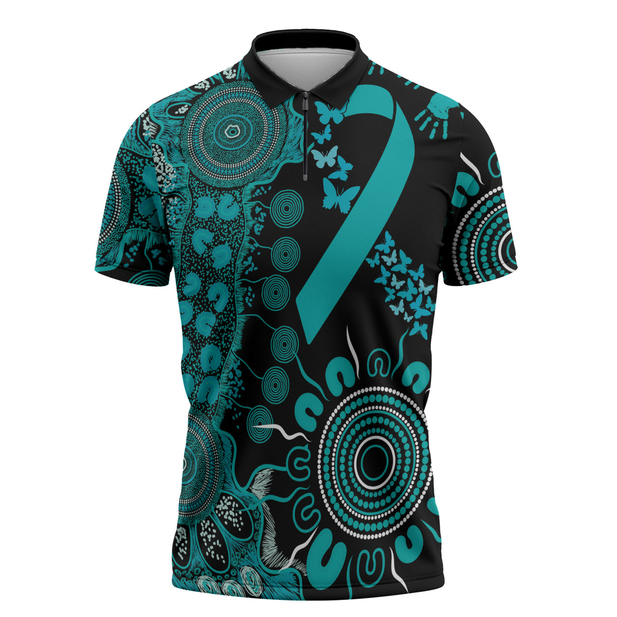 Australia PTSD Support Healing From Trauma Personalised Zipper Polo Shirt Aboriginal Ribbon Dot Painting