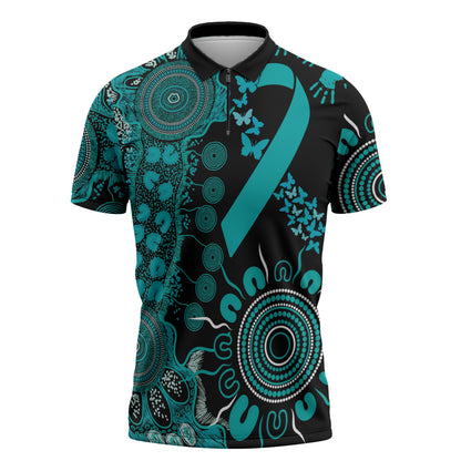 Australia PTSD Support Healing From Trauma Personalised Zipper Polo Shirt Aboriginal Ribbon Dot Painting